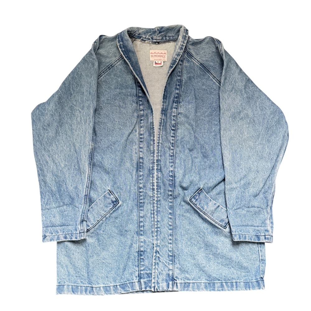 Vintage Sundance Denim Wear Acid Wash Kimono Chore Jacket Large Made in USA